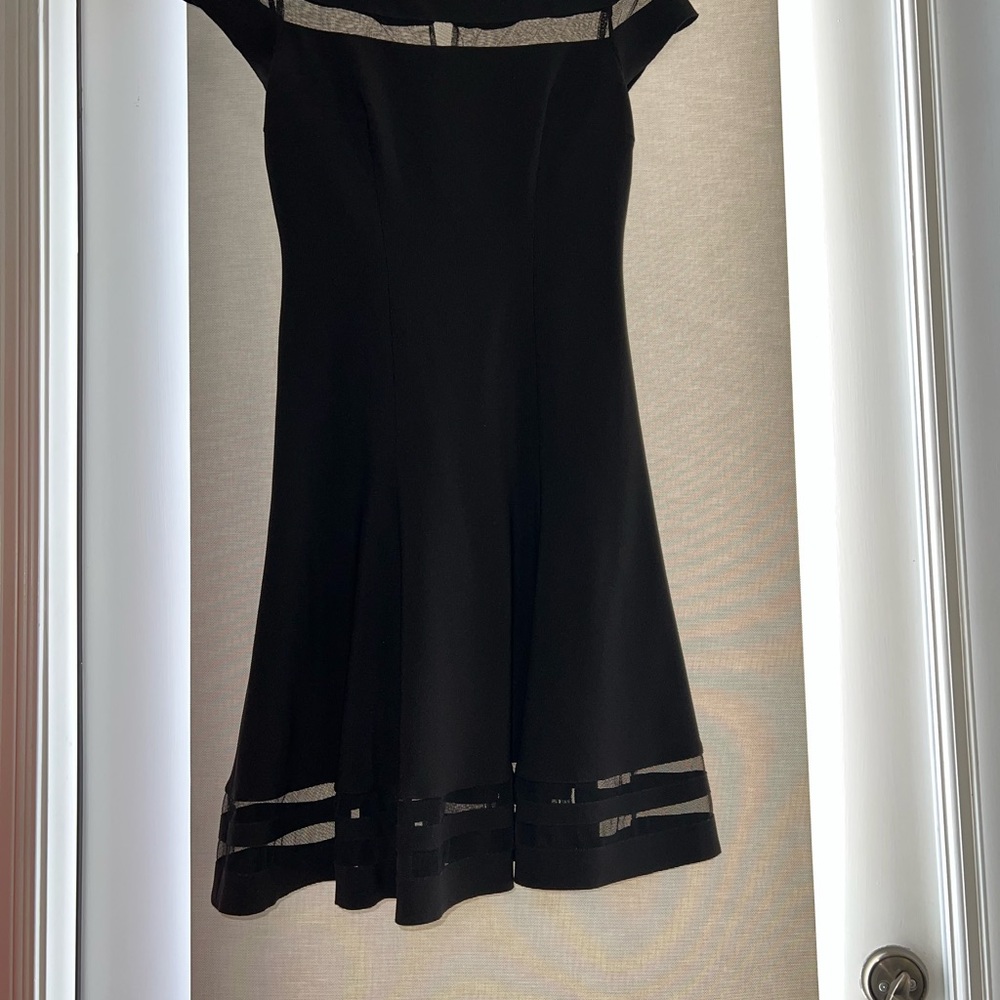 White House Black Market Black Mini Dress with Sheer Accents